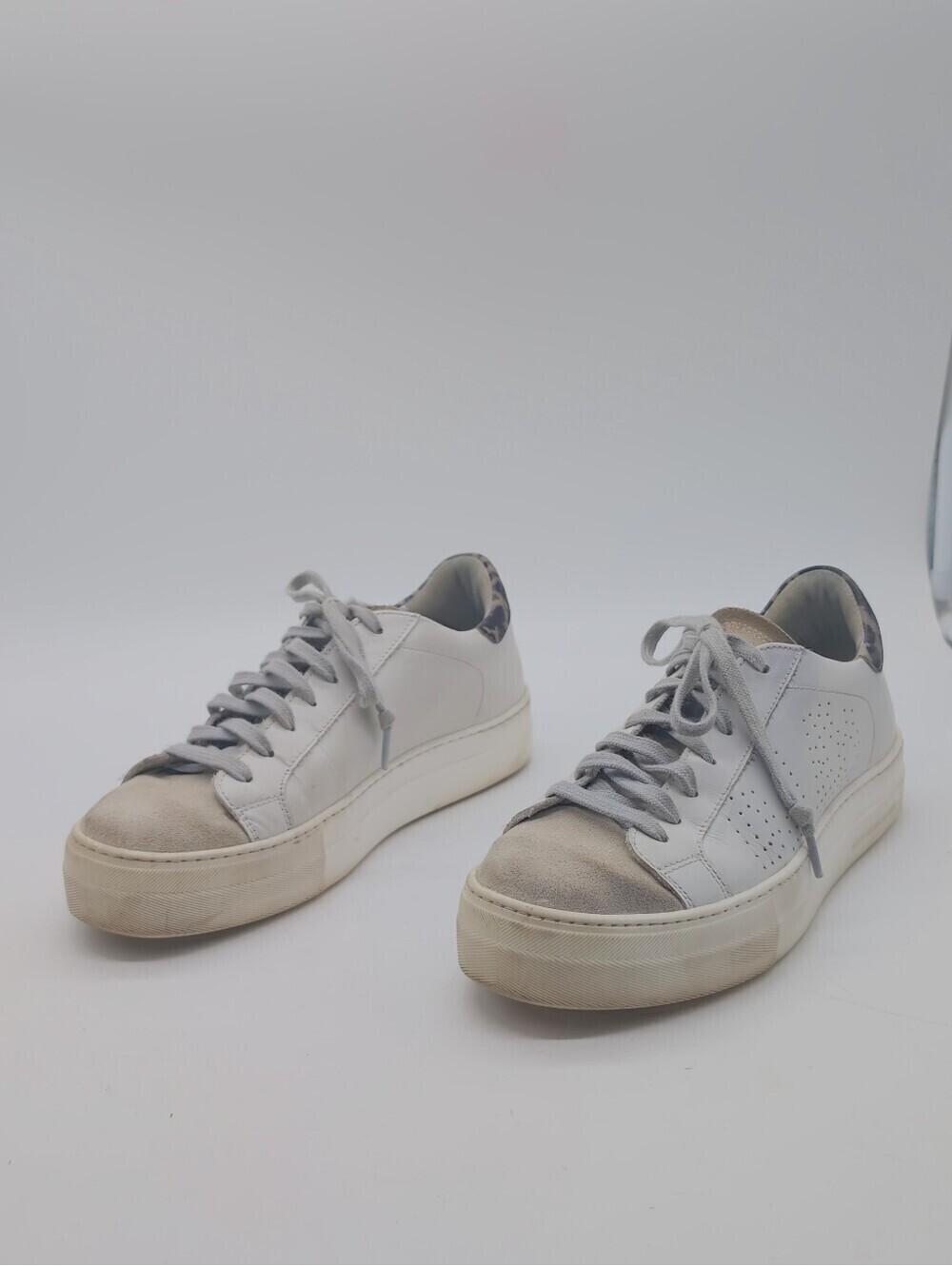 P448 "You Can Surf Later" Low Top Sneakers White Leather Animal Print Sz 37 / 7